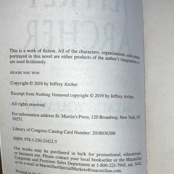 Jeffrey Archer ‘Heads You Win' paperback Book - Picture 5 of 12